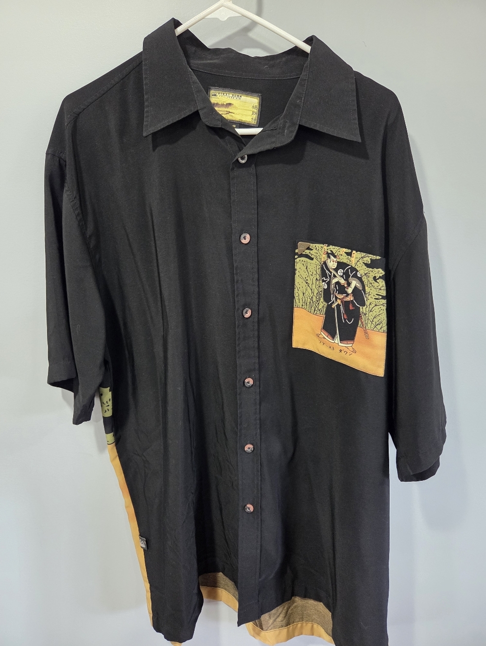First Down Southern Rim Samurai Camp Shirt Mens Large Y2K Asian Graphic Design